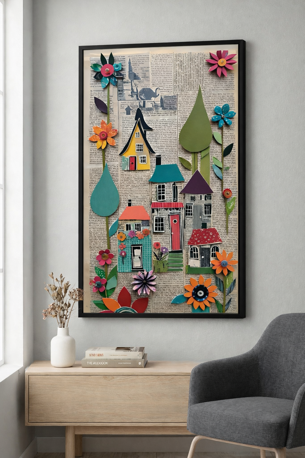 Whimsical Village Collage Canvas