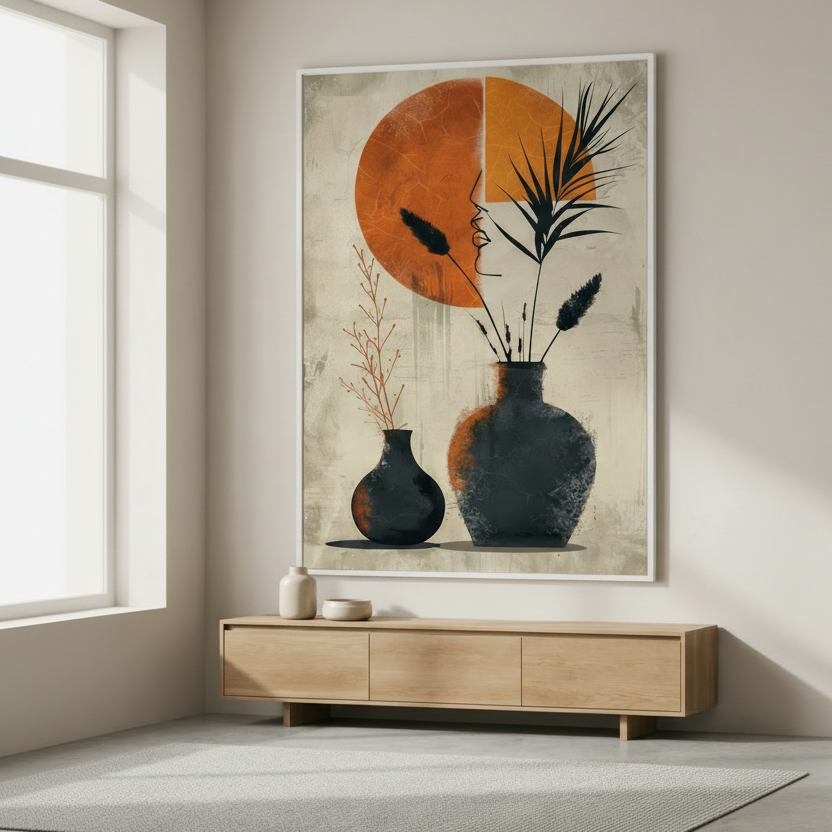 Abstract Vases & Sun Canvas Art