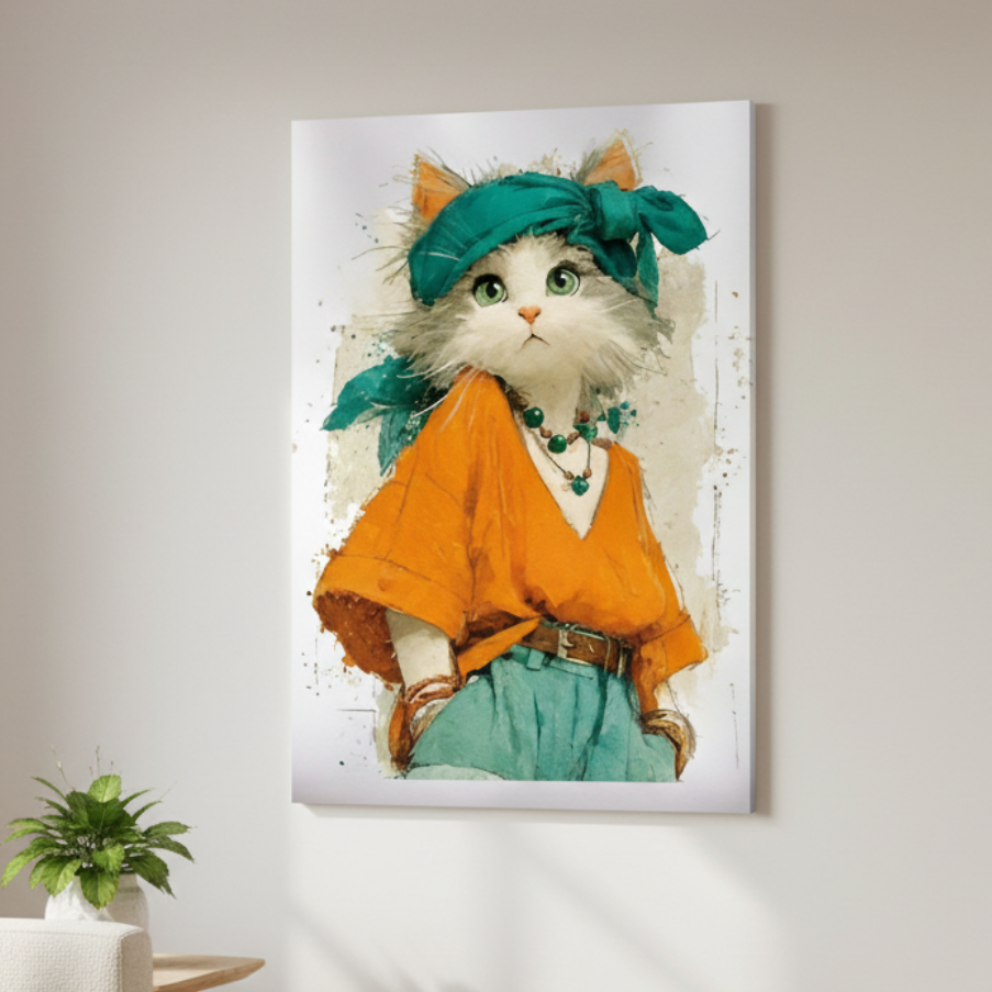 Stylish Cat Character Canvas Wall Art