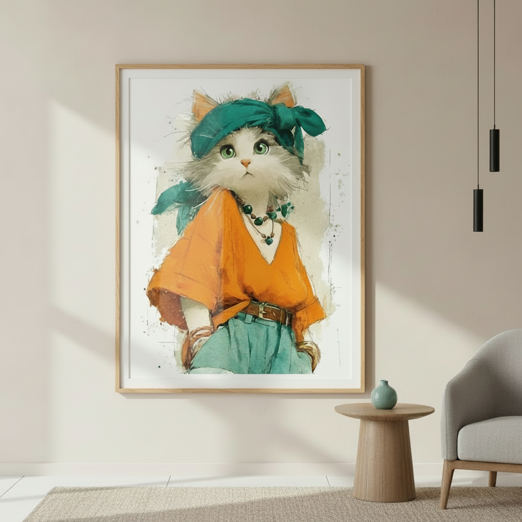 Stylish Cat Character Canvas Wall Art