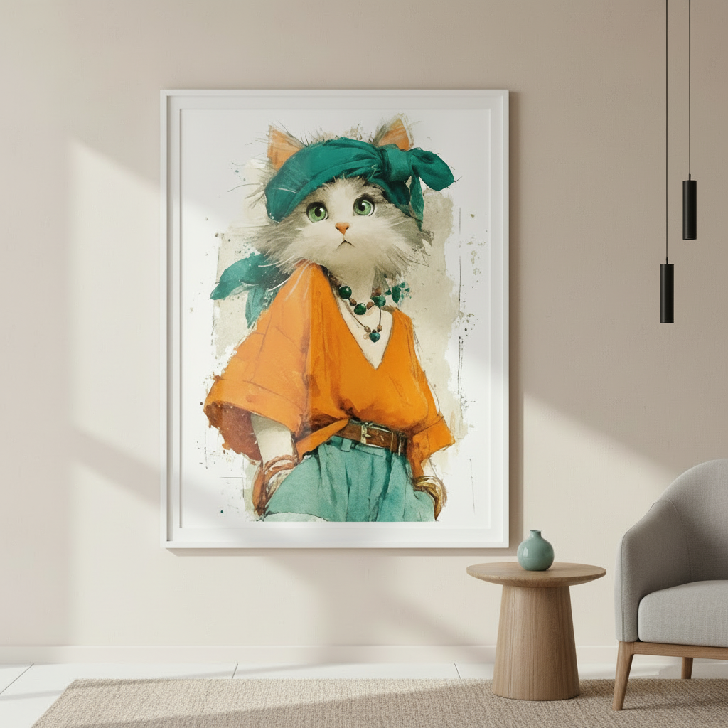 Stylish Cat Character Canvas Wall Art