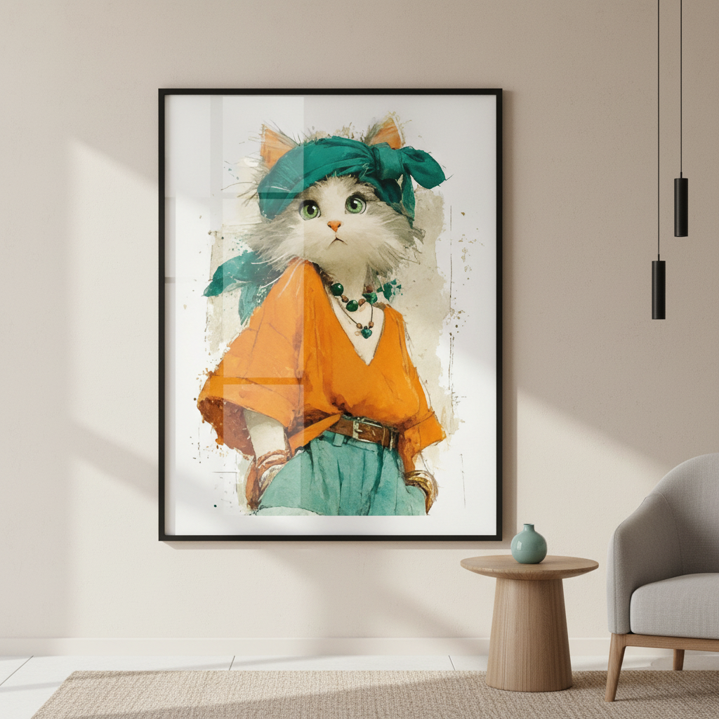 Stylish Cat Character Canvas Wall Art