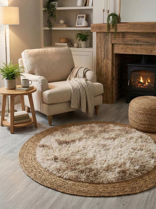 Round Plush Jute & Shag Rug