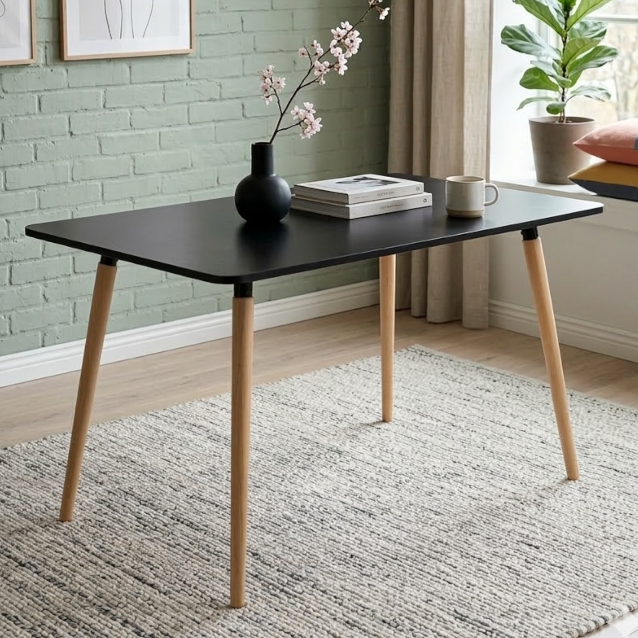 Modern Rectangular MDF Dining Table with Beech Wood Legs