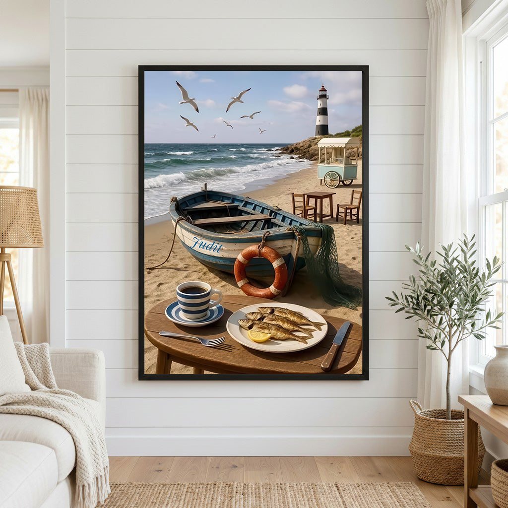 Coastal Breakfast Lighthouse Canvas Wall Art