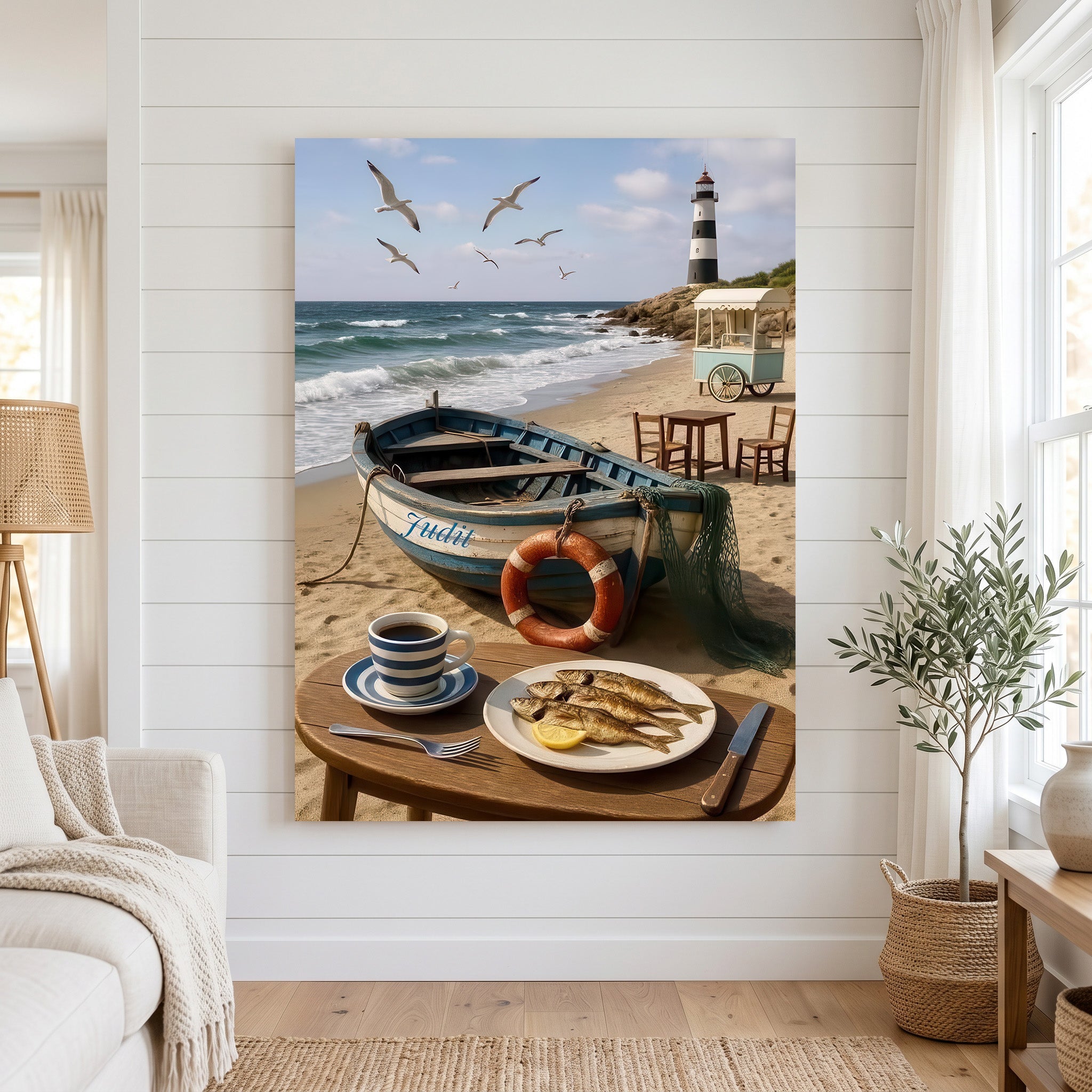 Coastal Breakfast Lighthouse Canvas Wall Art
