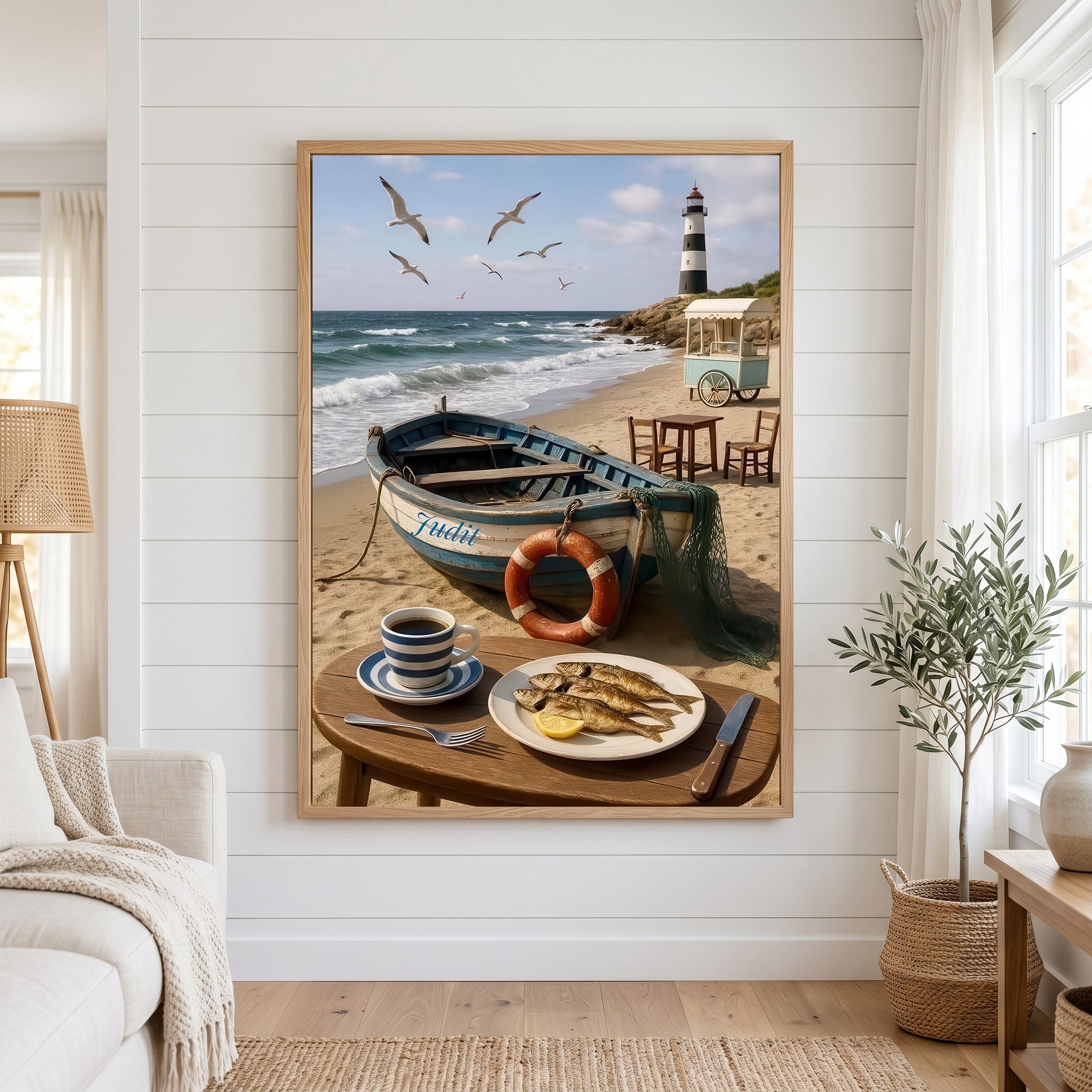 Coastal Breakfast Lighthouse Canvas Wall Art