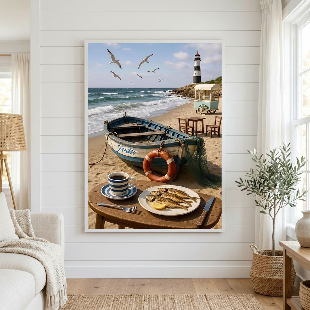 Coastal Breakfast Lighthouse Canvas Wall Art