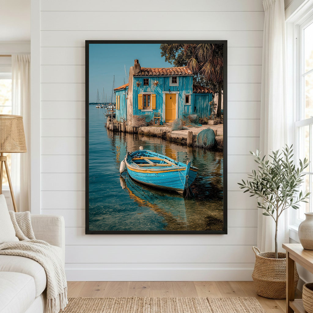 Mediterranean Blue House & Boat Canvas
