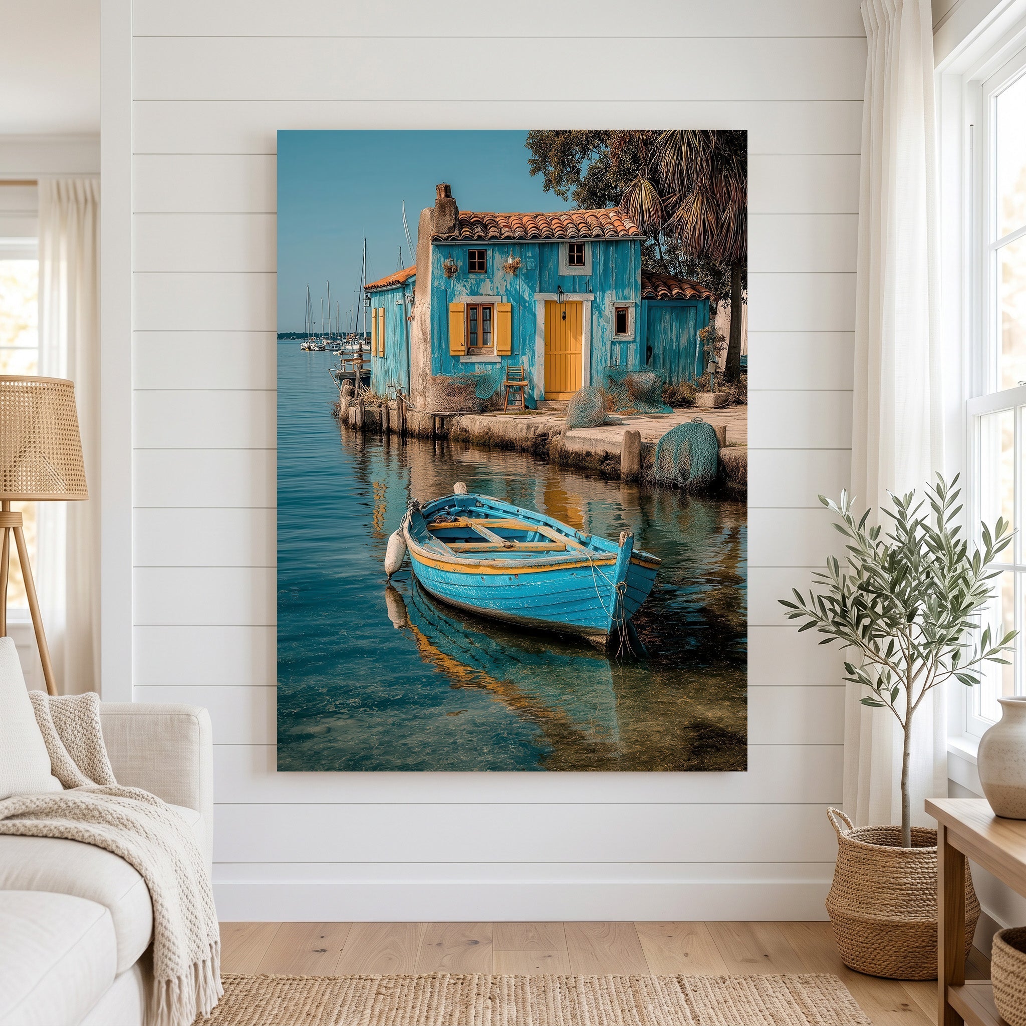 Mediterranean Blue House & Boat Canvas