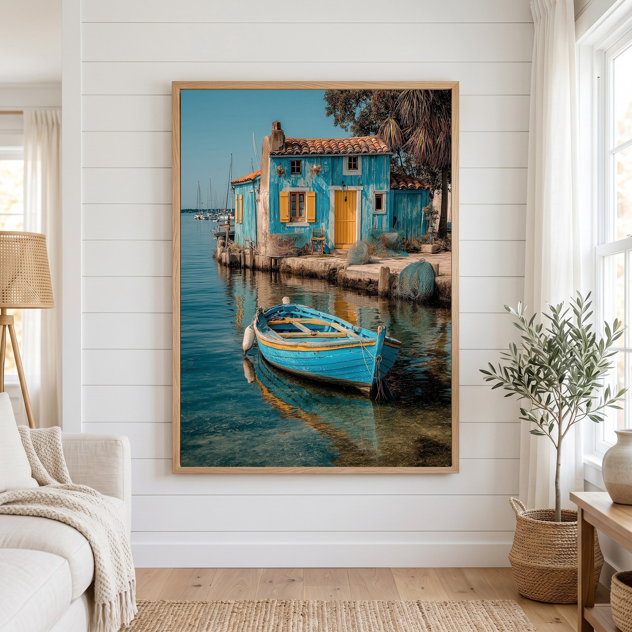 Mediterranean Blue House & Boat Canvas