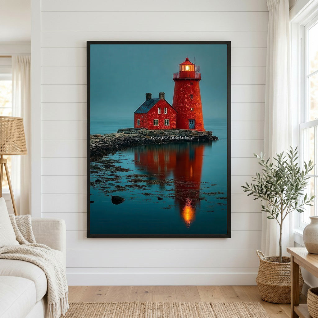 Red Lighthouse Reflection Canvas