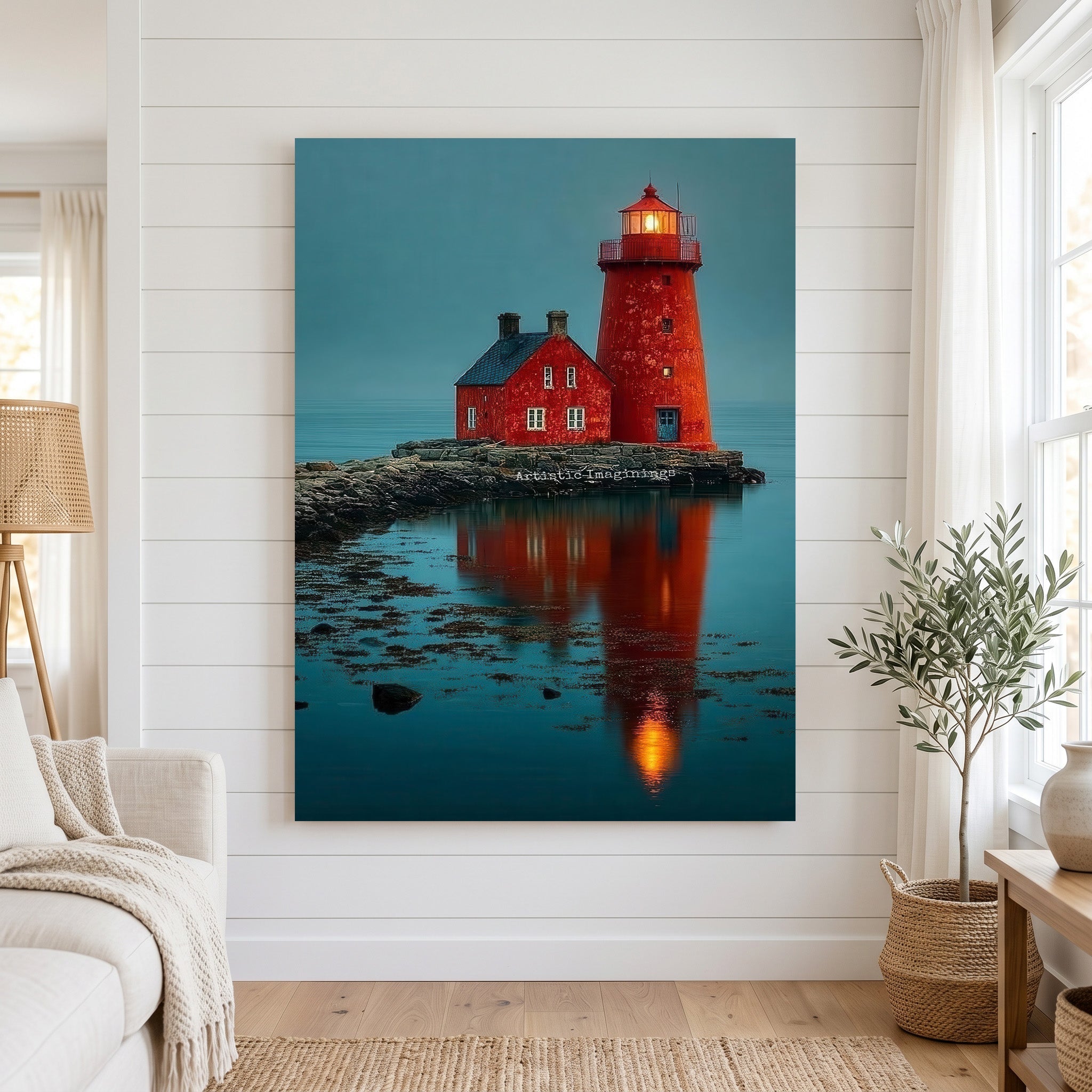 Red Lighthouse Reflection Canvas