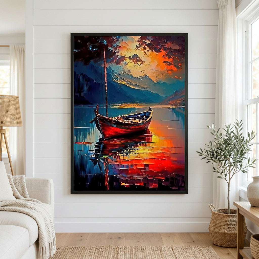 Abstract Red Boat Reflection Canvas