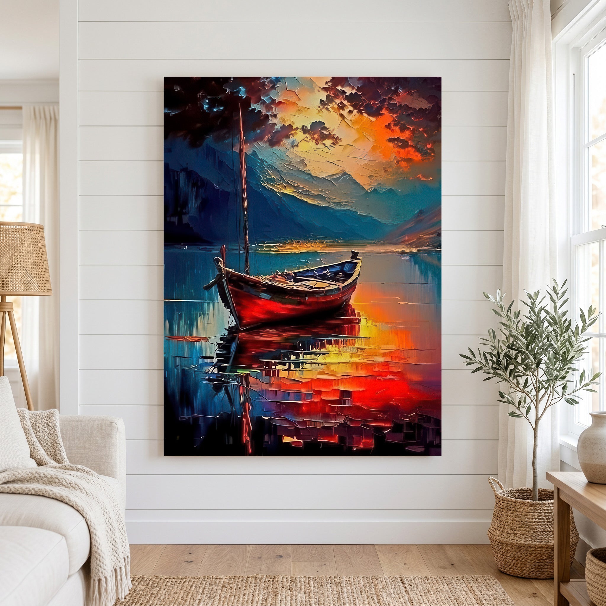 Abstract Red Boat Reflection Canvas