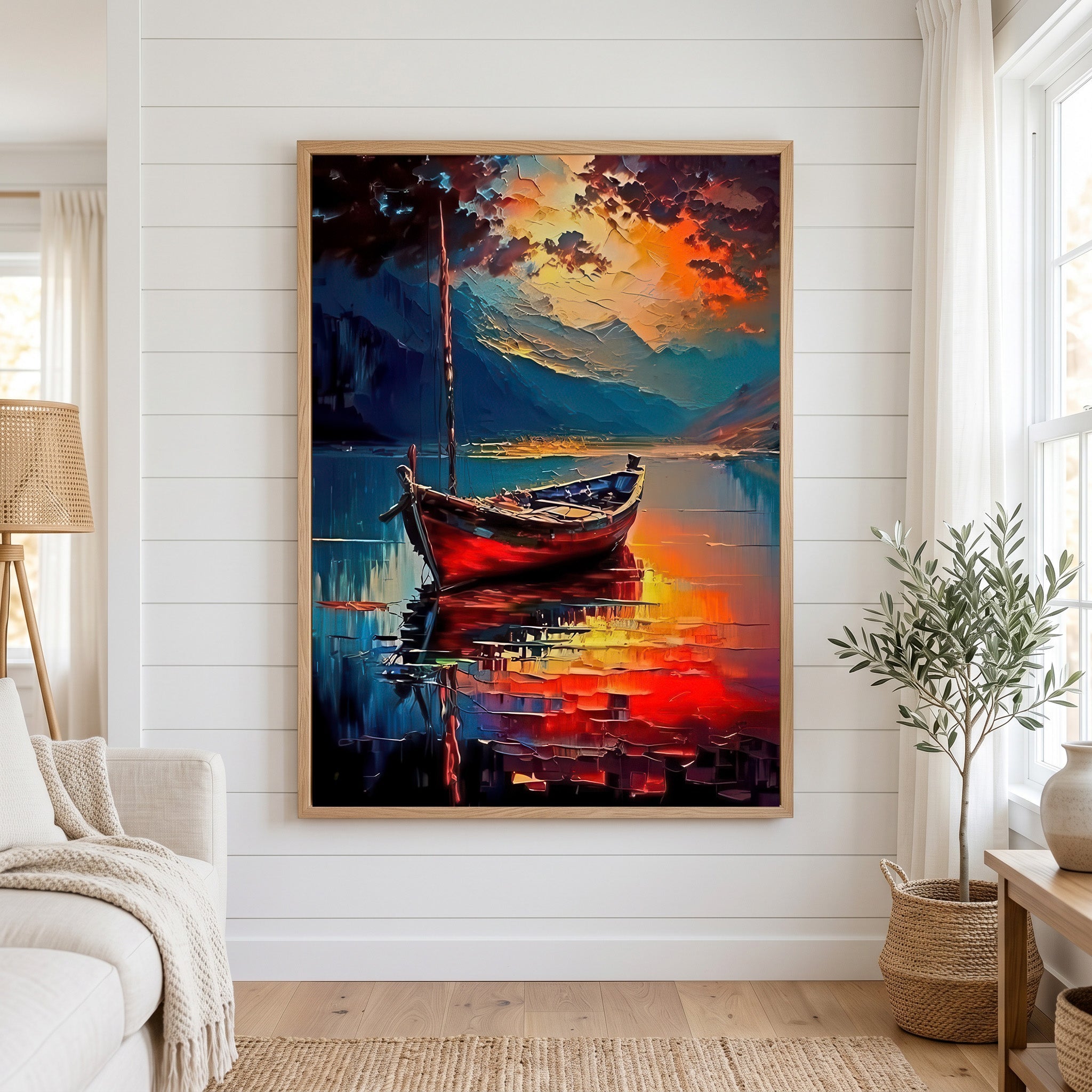 Abstract Red Boat Reflection Canvas