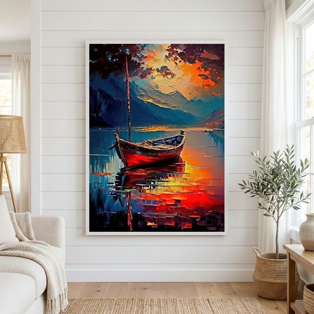 Abstract Red Boat Reflection Canvas