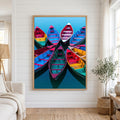 Colorful Boats on Calm Water Canvas Wall Art
