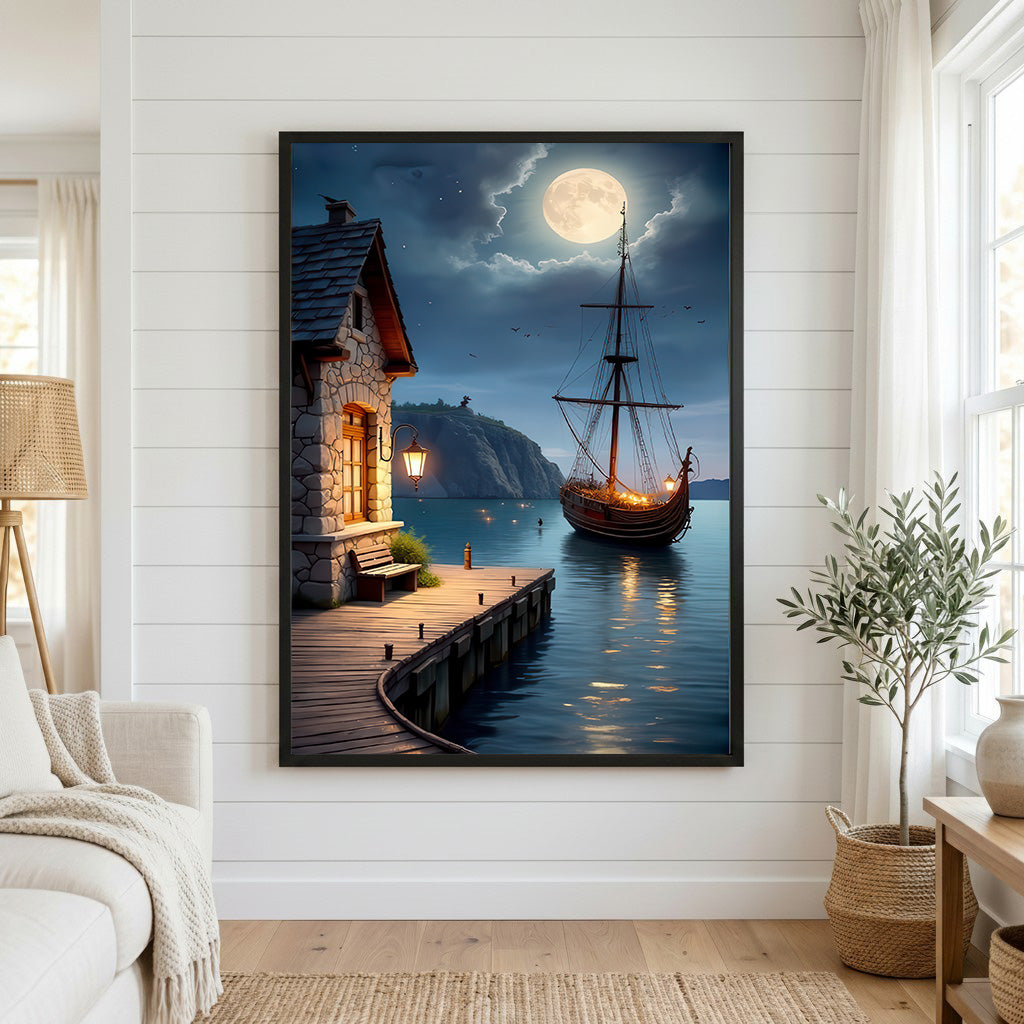Moonlit Harbor Canvas