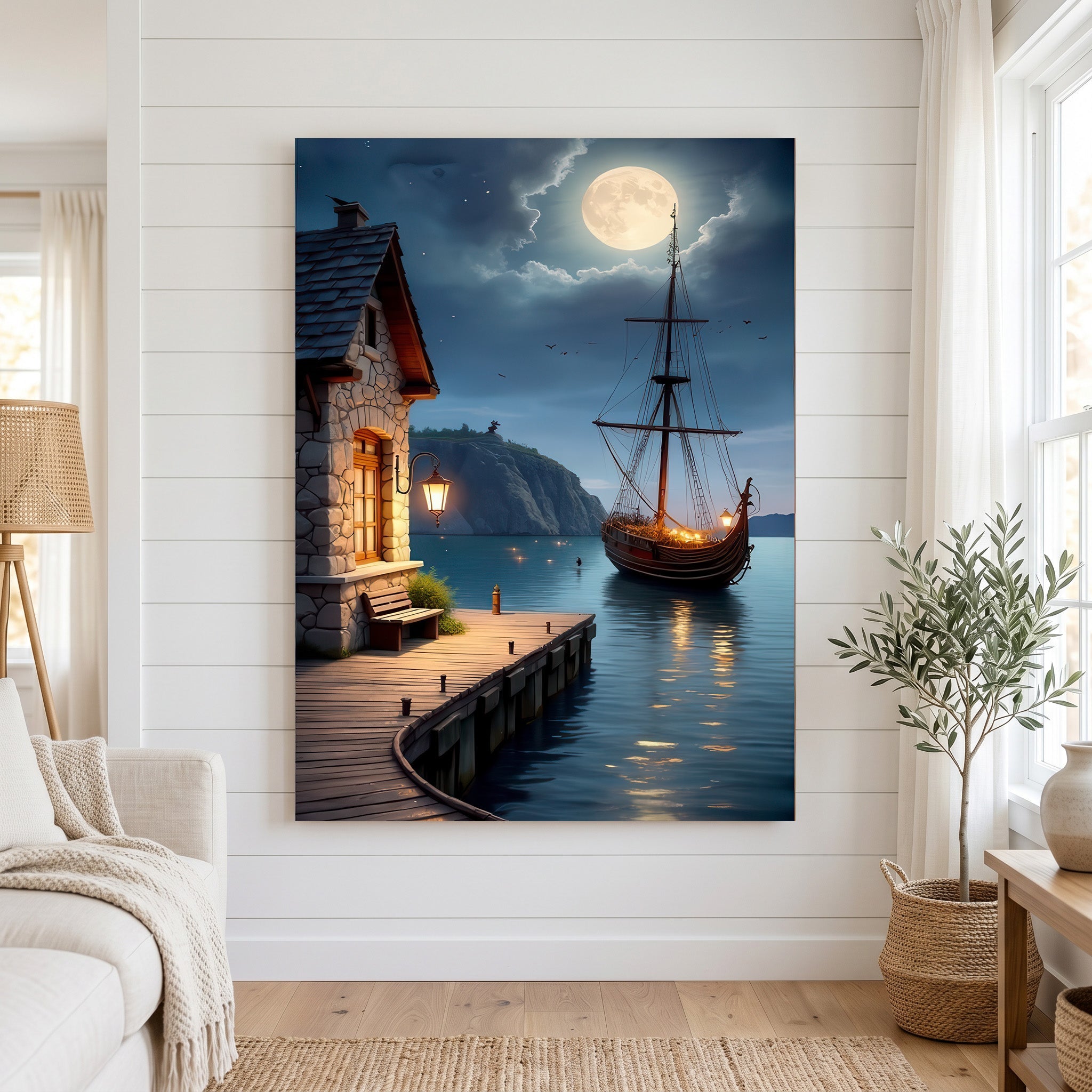 Moonlit Harbor Canvas