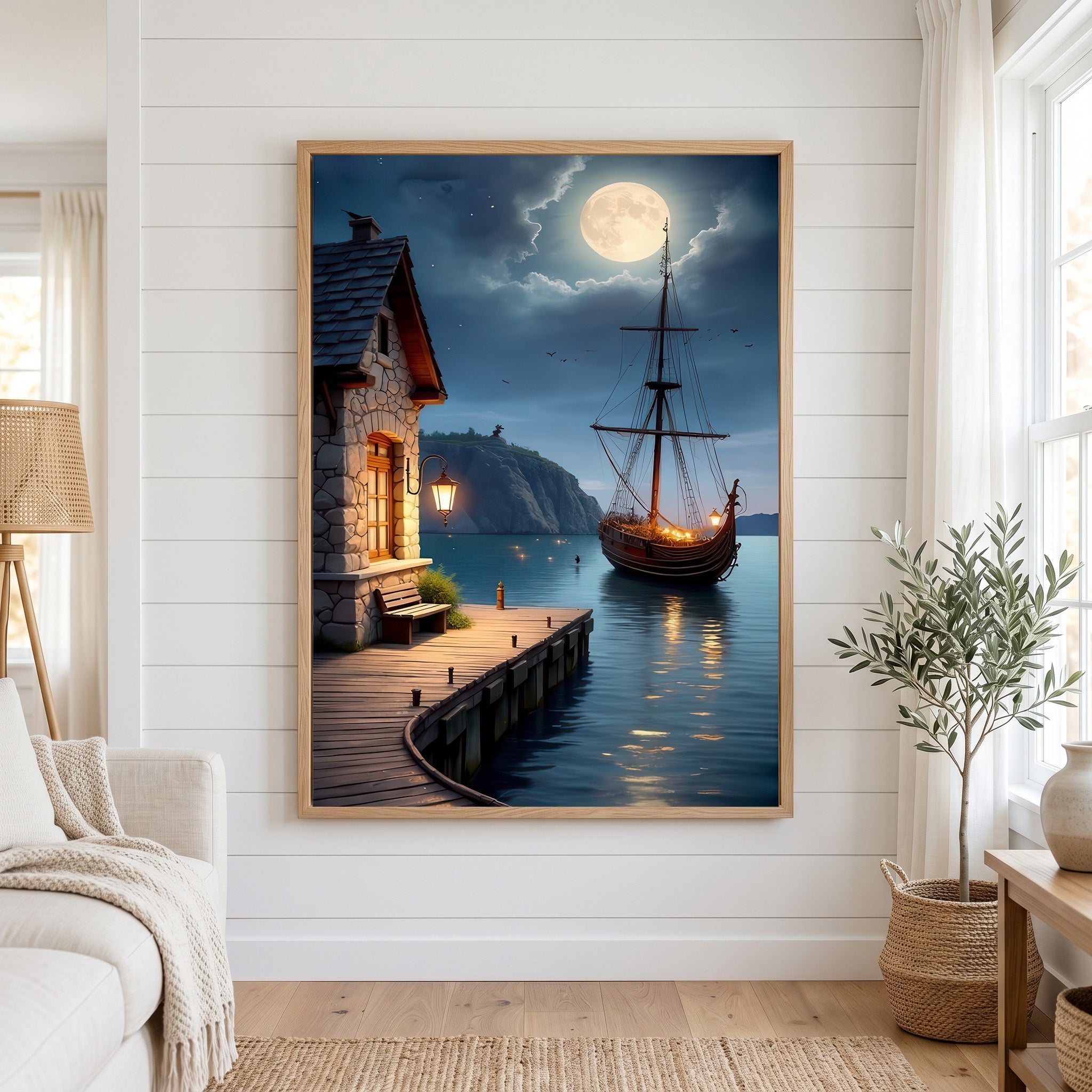 Moonlit Harbor Canvas