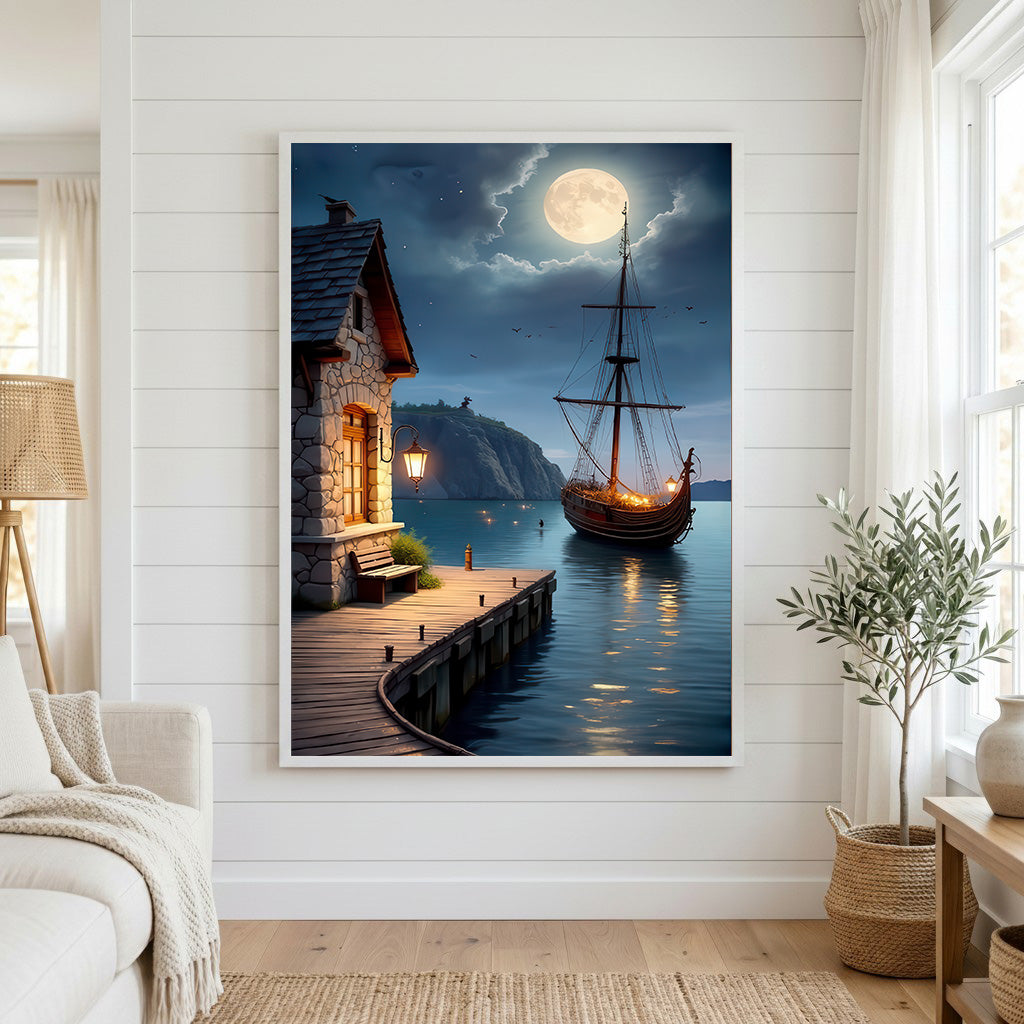 Moonlit Harbor Canvas
