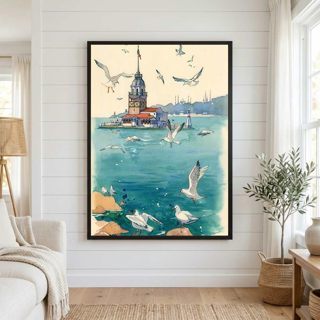 Seagulls Over the Lighthouse Canvas