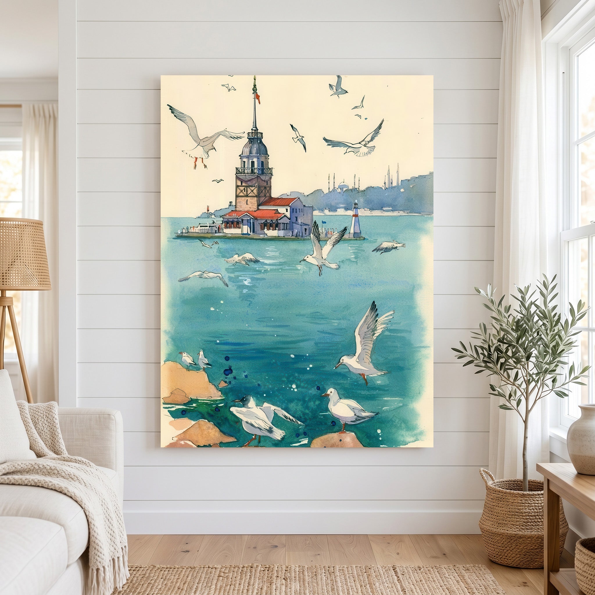 Seagulls Over the Lighthouse Canvas