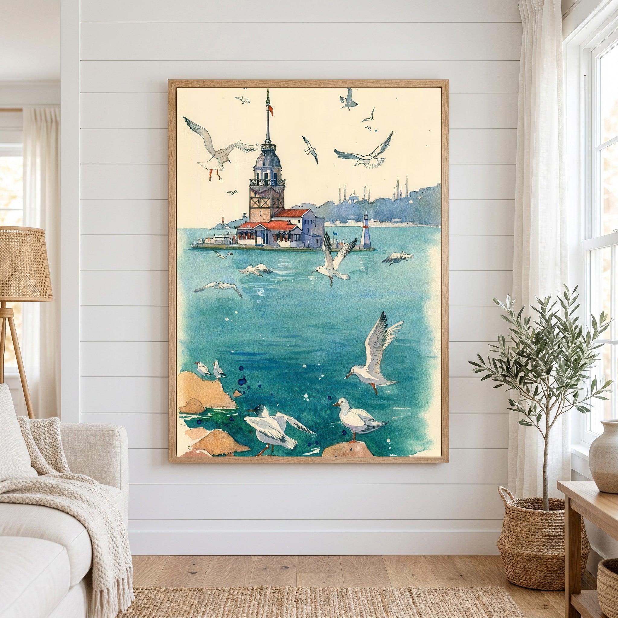 Seagulls Over the Lighthouse Canvas