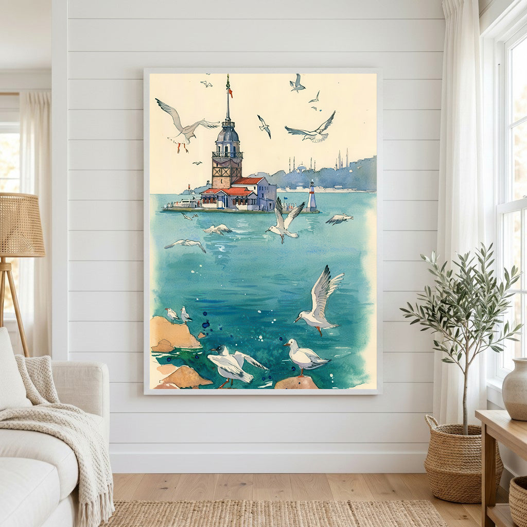 Seagulls Over the Lighthouse Canvas