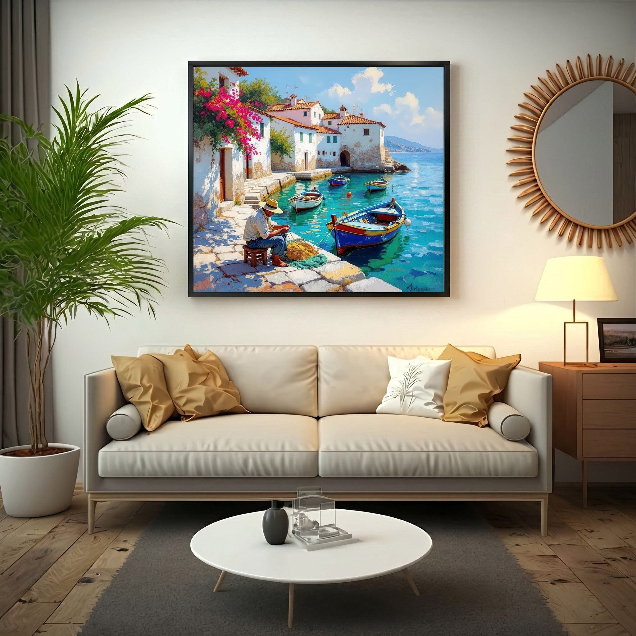 Mediterranean Harbor Life Canvas