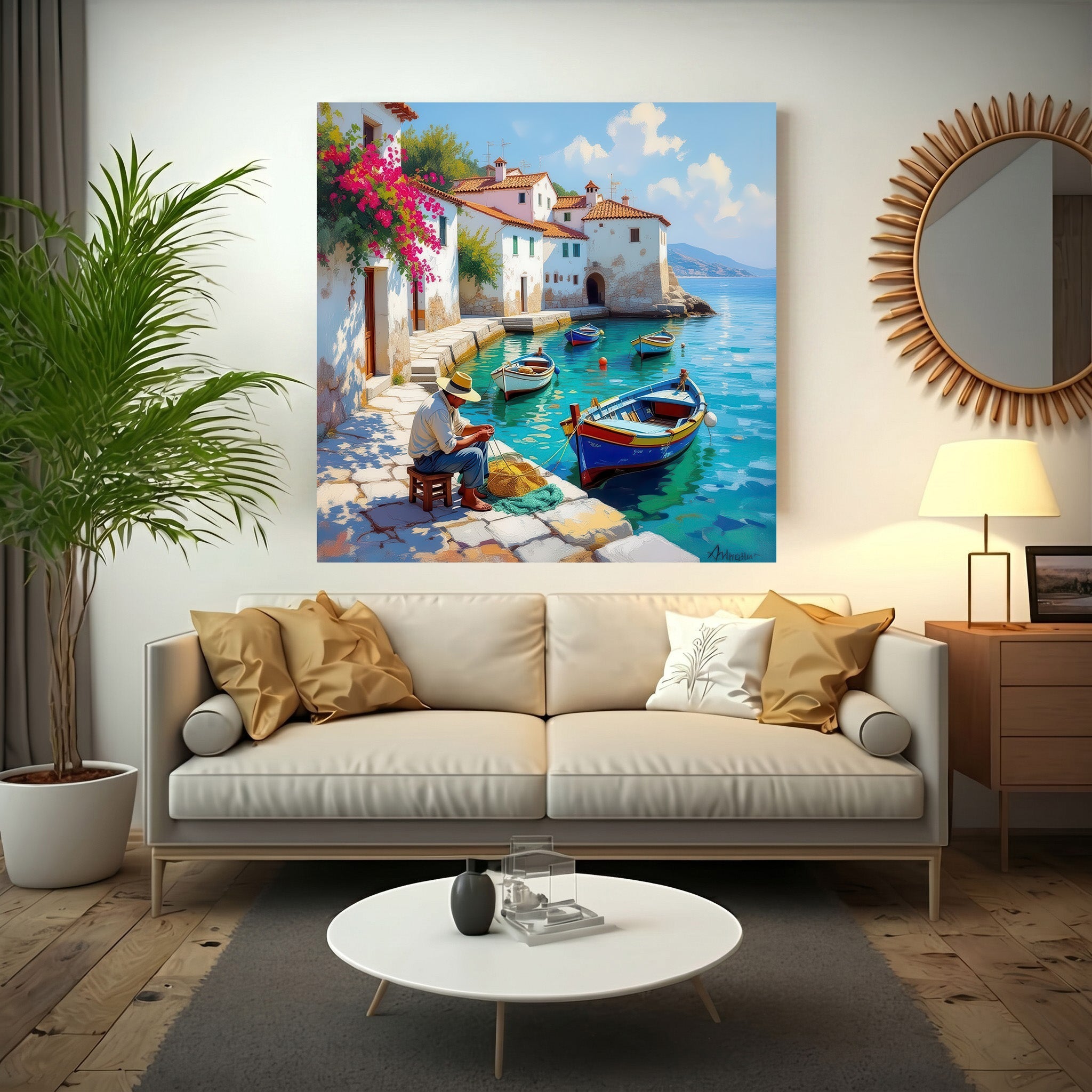 Mediterranean Harbor Life Canvas