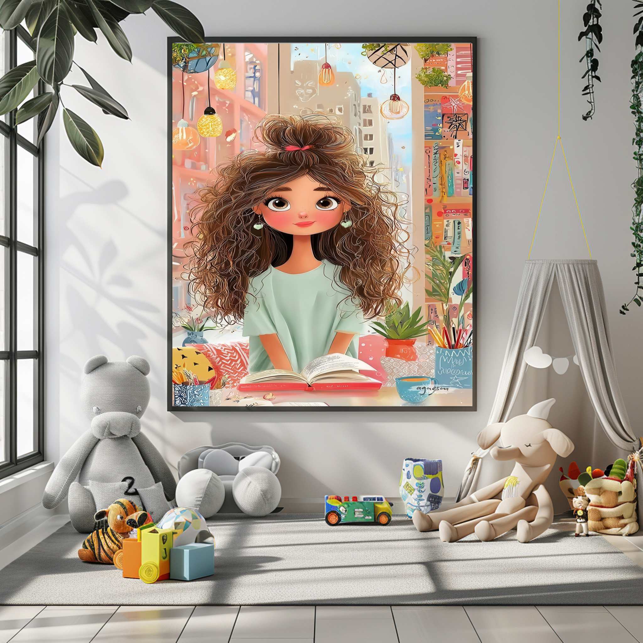 Whimsical Girl Reading Canvas