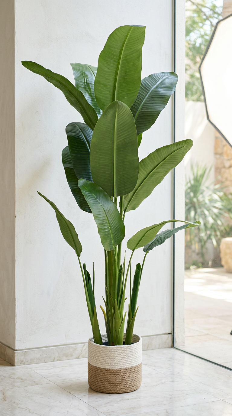Artificial Banana Leaf Plant in Woven Pot