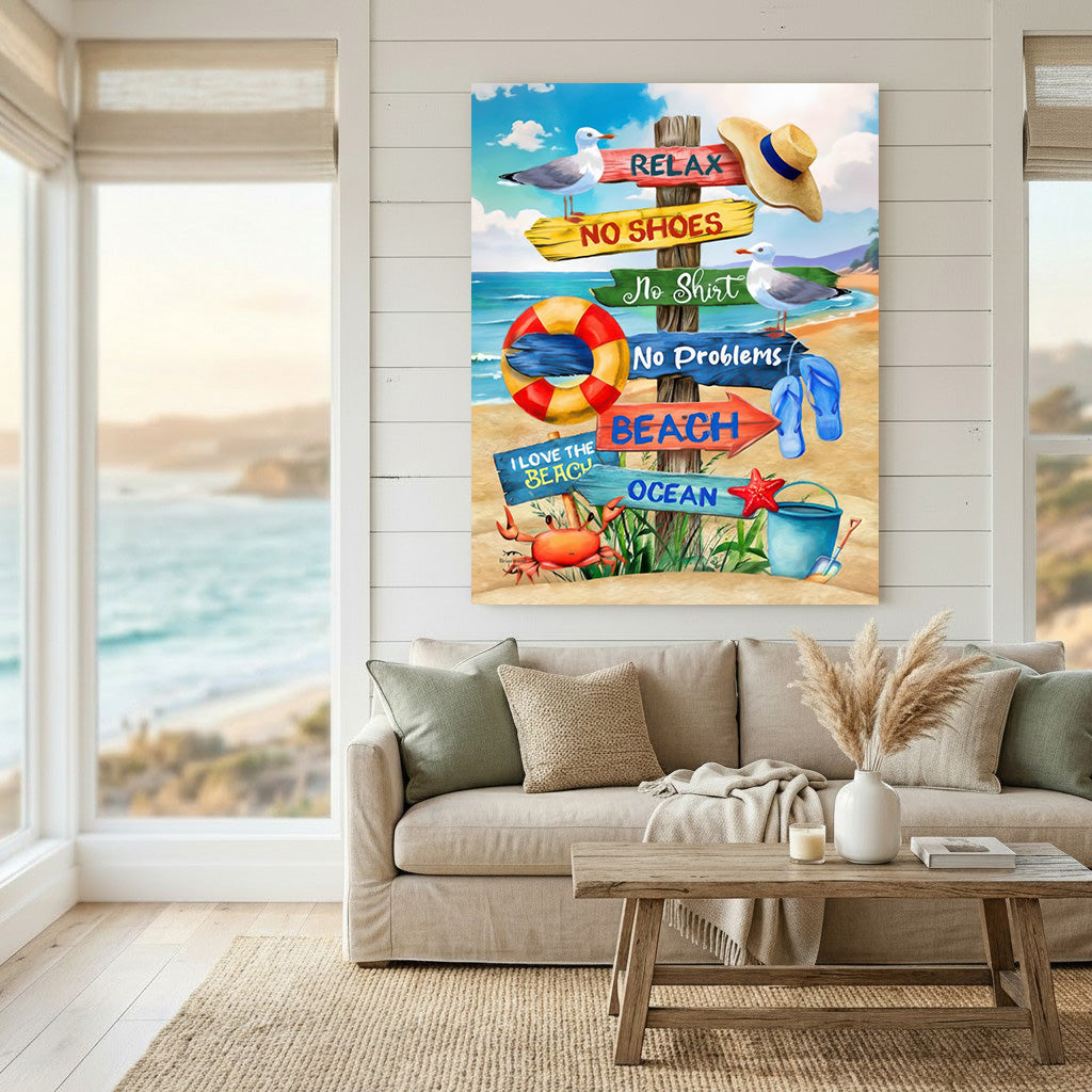 Colorful Beach Sign Canvas Art