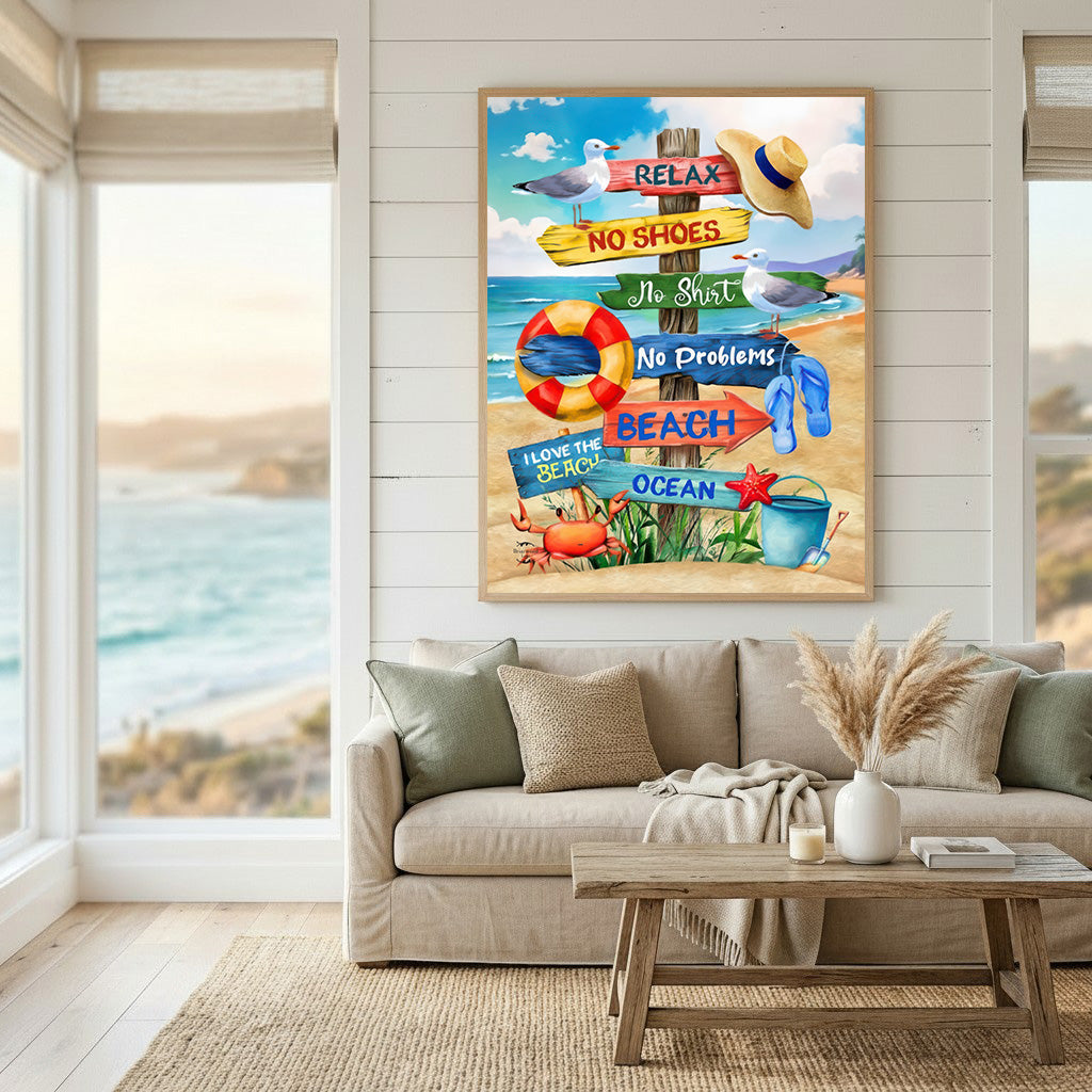 Colorful Beach Sign Canvas Art