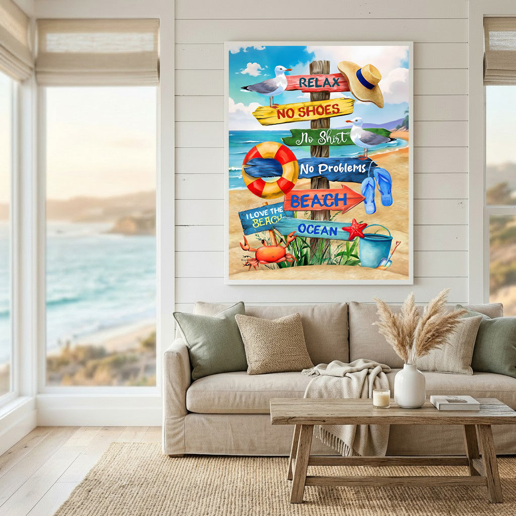 Colorful Beach Sign Canvas Art
