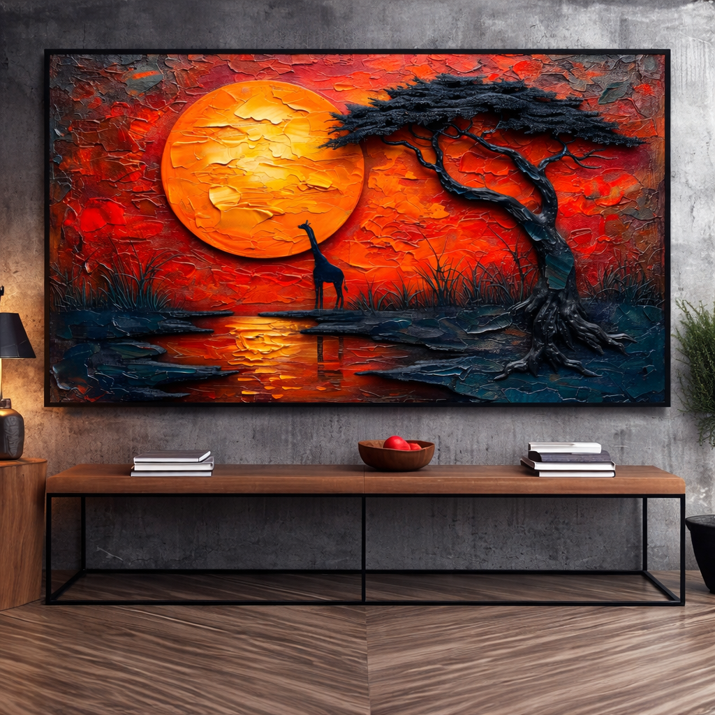 African Sunset Giraffe Canvas