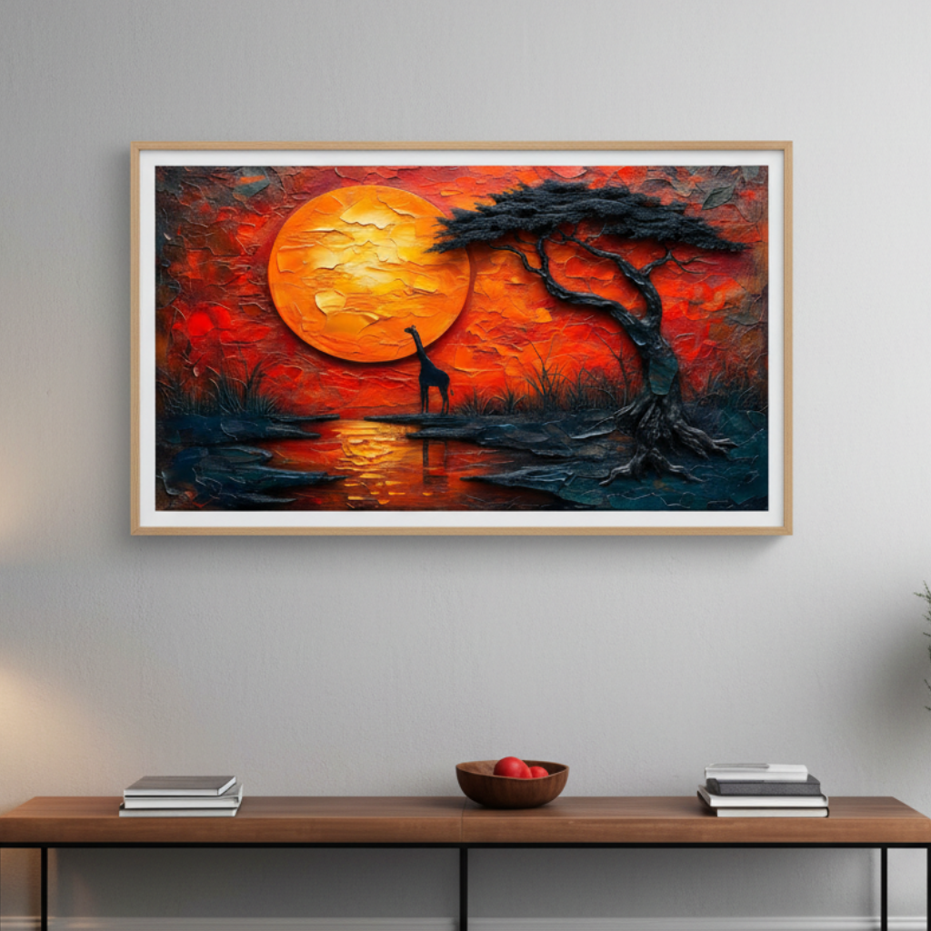 African Sunset Giraffe Canvas
