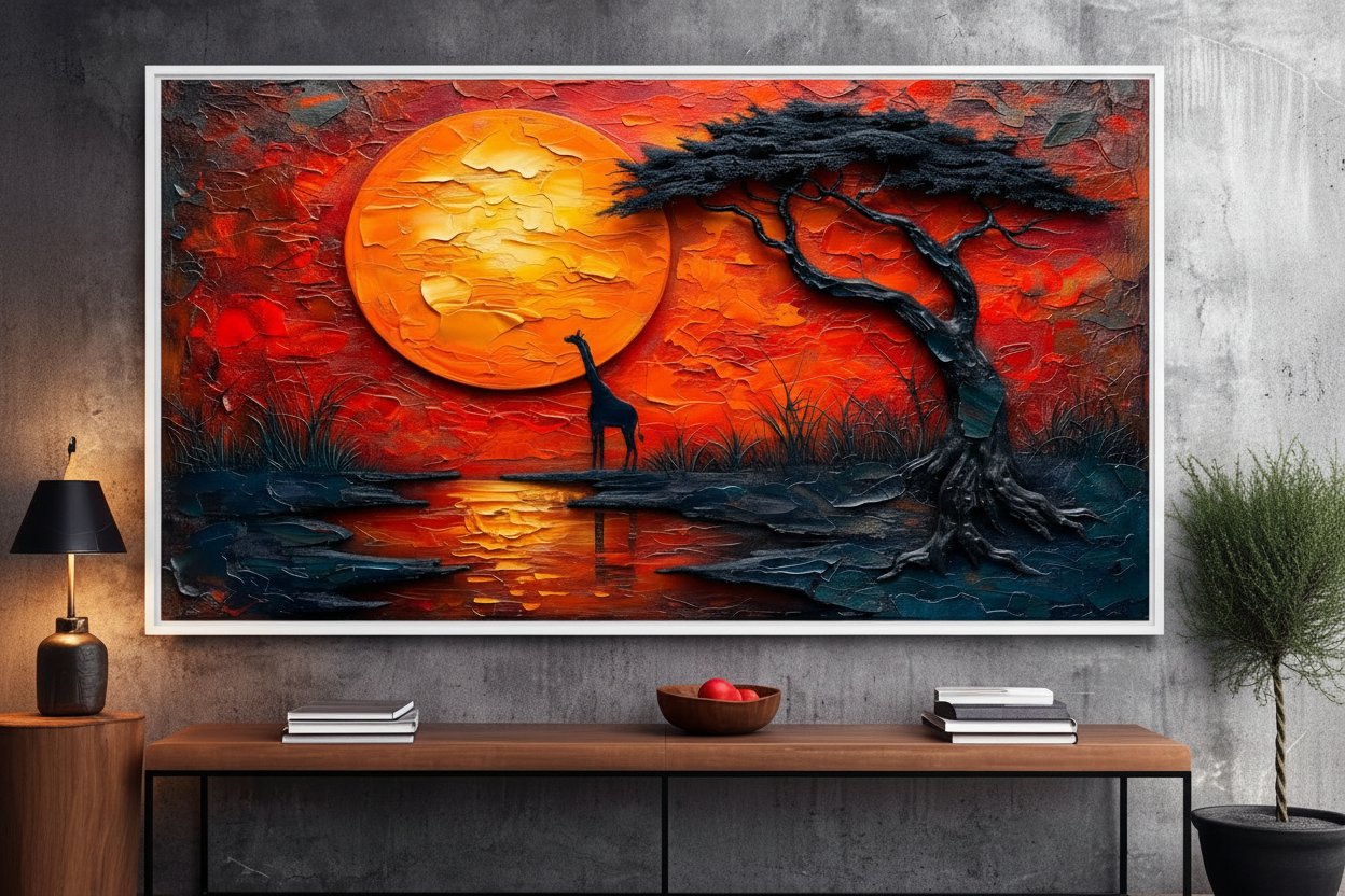 African Sunset Giraffe Canvas