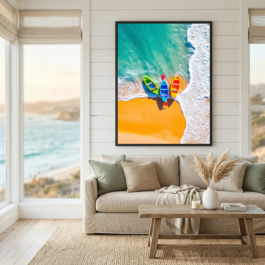 Colorful Kayaks Beach Aerial Canvas Art