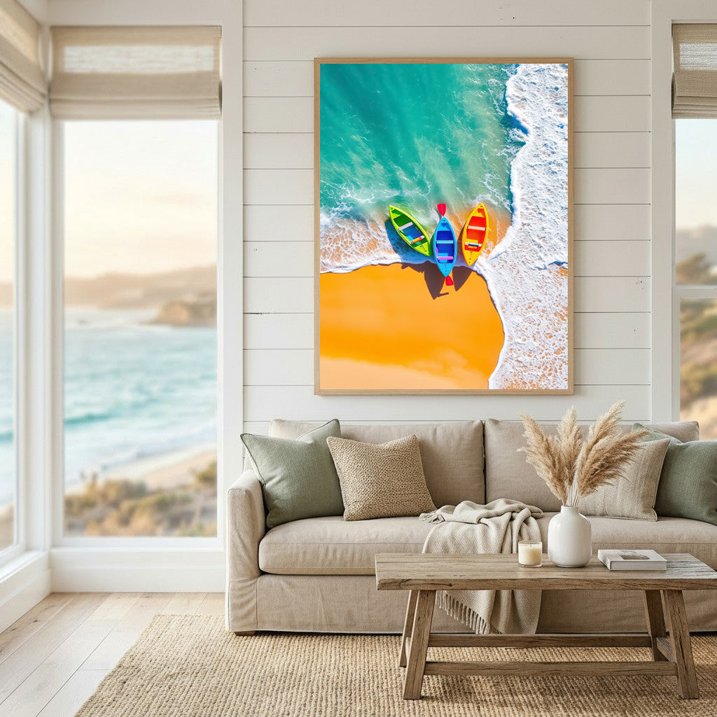 Colorful Kayaks Beach Aerial Canvas Art