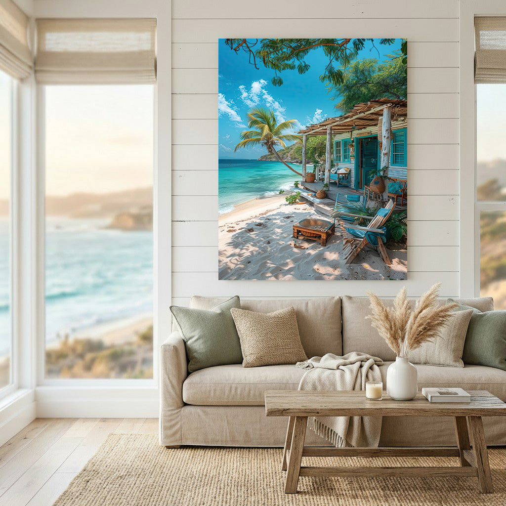 Tropical Beach House Coastal Canvas Art