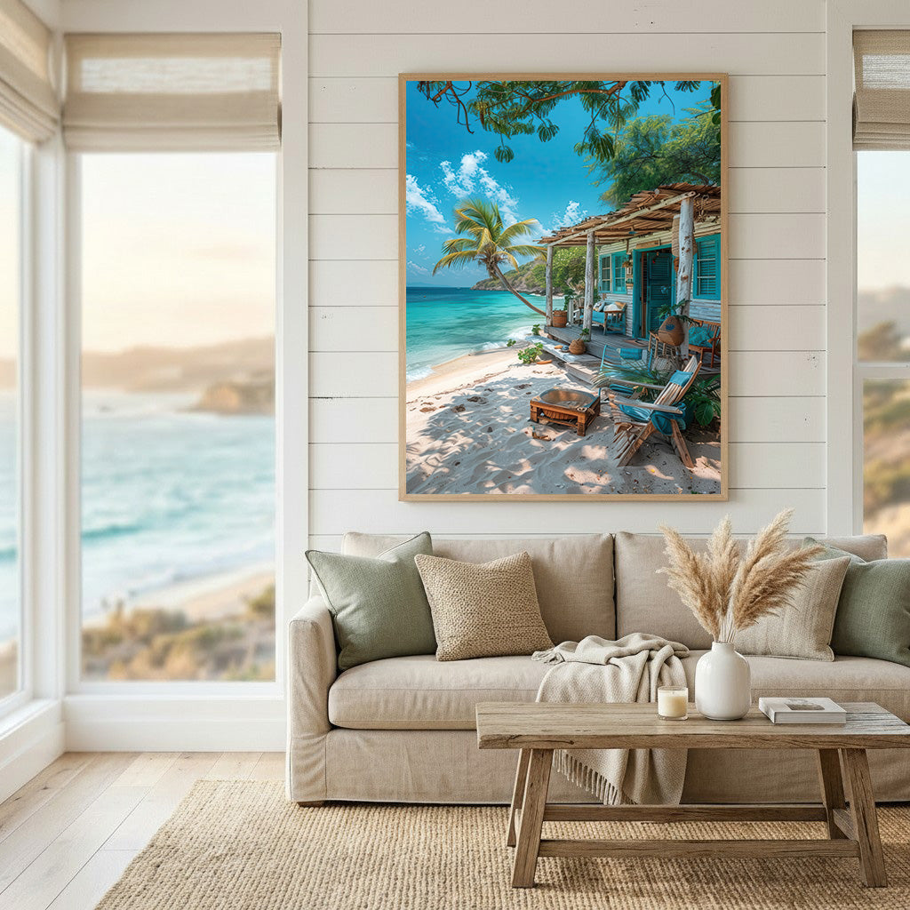 Tropical Beach House Coastal Canvas Art