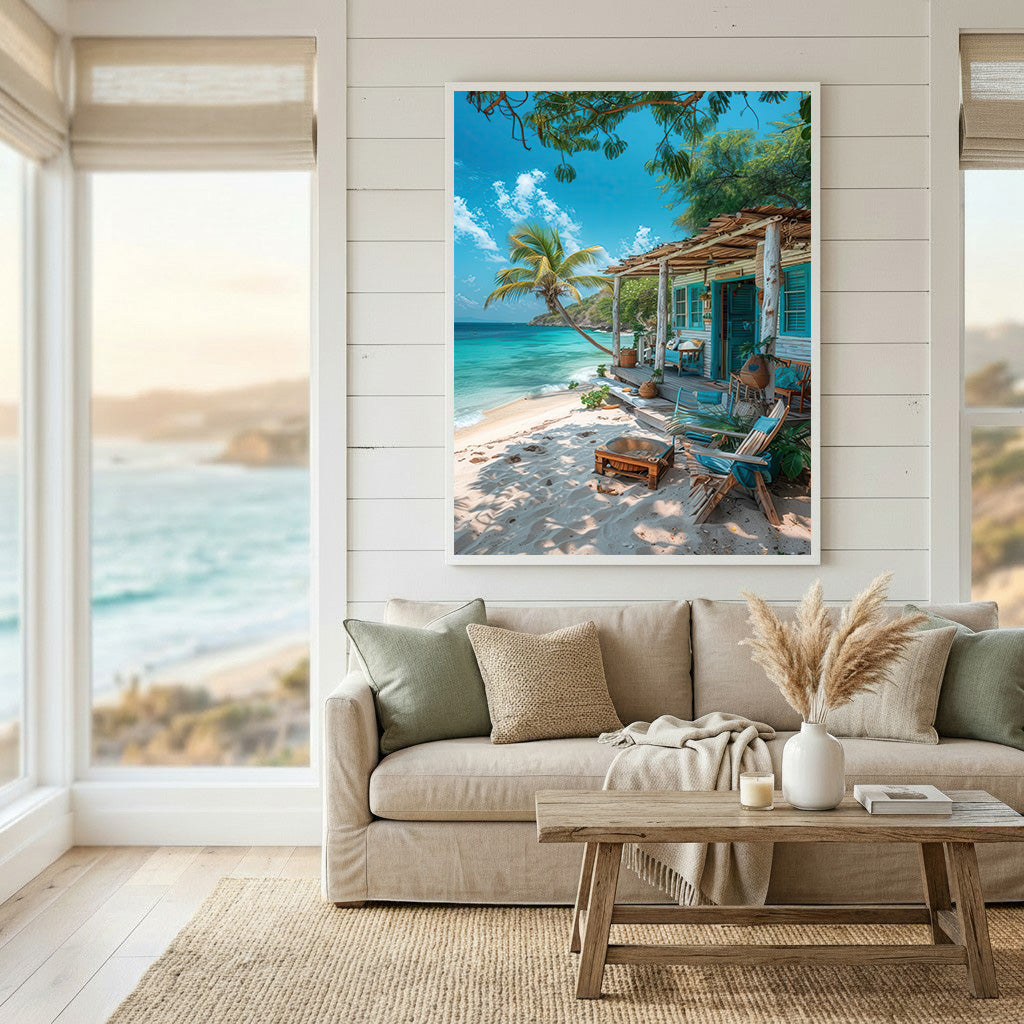 Tropical Beach House Coastal Canvas Art