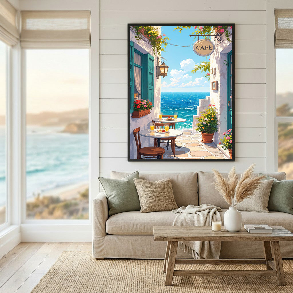 Seaside Cafe Ocean View Canvas Art