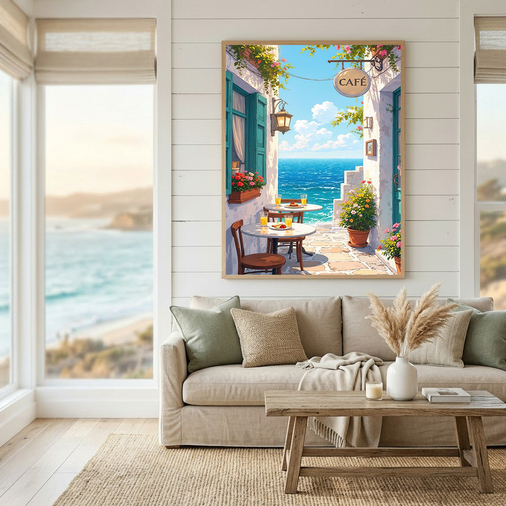 Seaside Cafe Ocean View Canvas Art