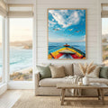 Seagulls Over Ocean Boat Canvas Art