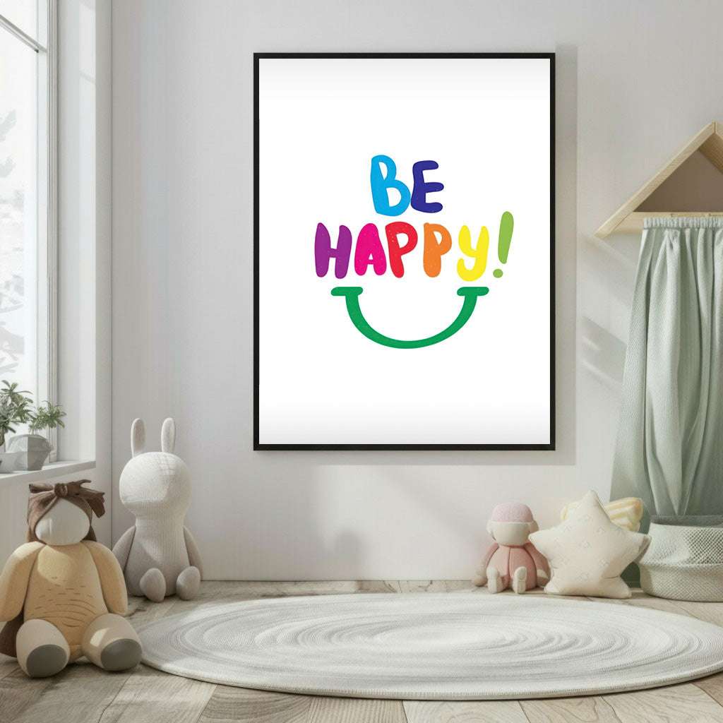 Be Happy Colorful Typography Canvas Wall Art