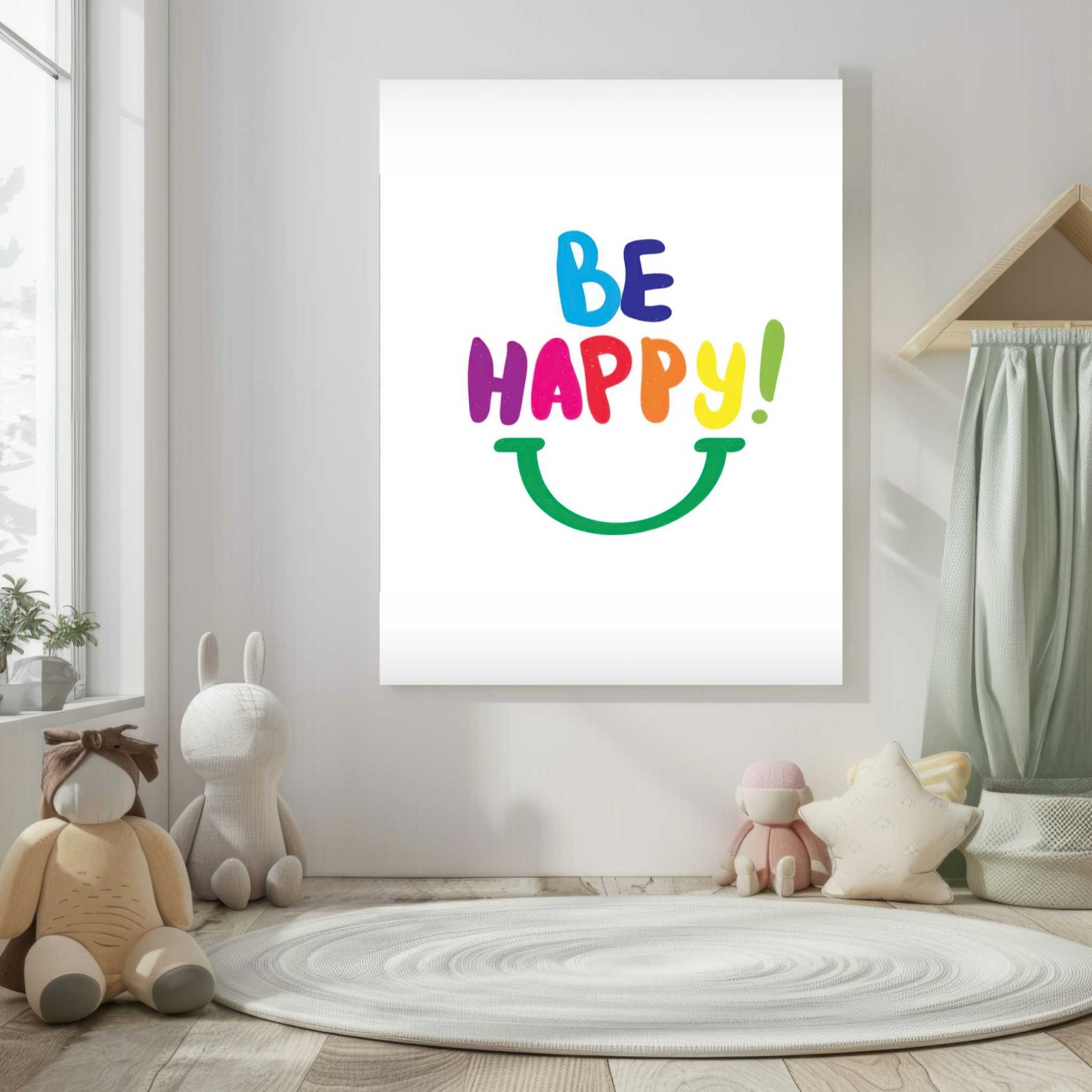Be Happy Colorful Typography Canvas Wall Art